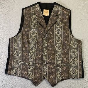 Wah Maker Vest Mens Large Brown Paisley Button Up Pockets Frontier Western‎ USA